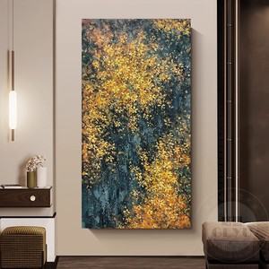 Hand Painted Oil Painting Golden Leaves Rectangle Metal <b>Frame</b> Impressionism <b>Wall</b> Art For Entryway Hallway Decor - Product Image 3