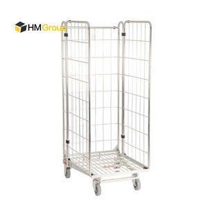 एक फ्रेम सामग्री परिवहन पोर्टेबल स्टील भंडारण तह तार जाल रोल पिंजरे ट्रॉली - Product Image 2