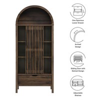 Armoire haute en MDF avec placage en noyer AJUNION, bibliothèque, armoire de rangement pour salon et salle à manger, console avec rangement