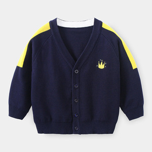 2023 automne nouveaux garçons <span class=keywords><strong>Cardigan</strong></span> à la mode couleur unie une pièce coton pull bouton rayure mignon enfants vêtements livraison directe - Product Image 6