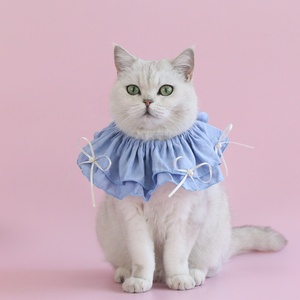 Écharpe de cou réglable pour chat et <span class=keywords><strong>chien</strong></span>, style princesse, couleur unie, double couche avec nœud en ruban, dentelle et perles, pour animaux de compagnie - Product Image 4