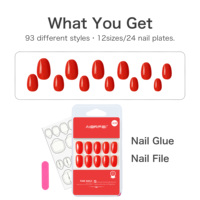 Pointes d'ongles ovales rouges 24 pièces, ongles pressés de luxe, faux ongles de haute qualité et durables, ajustement confortable, fournisseur de produits de beauté