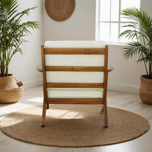 Sillón Moderno Connor de Madera Maciza con Detalles en Lino, Color Crema, Ecológico, para Sala de Estar, Dormitorio, Comedor, Oficina en Casa - Product Image 6
