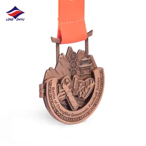 Longzhiyu 17 ans marathon médaille fabricant personnalisé en gros moulé sous pression antique bronze 3D métal course sport médaille