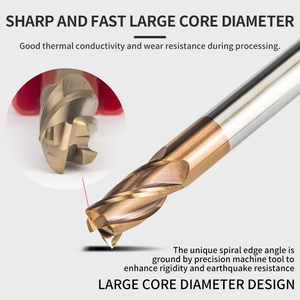 Fraise à queue sphérique en carbure HRC 60 à 2 dents, revêtement bronze haute précision, R0.5-R10, pour usinage CNC en acier au tungstène pour finition de moules - Product Image 2