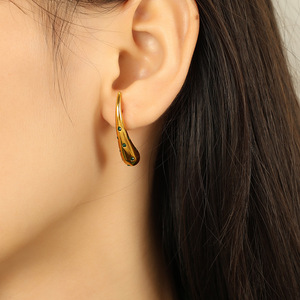 Gold Plated Stainless Steel Teardrop Earrings With Diamonds For <b>Party</b> Fashion Drop Earrings - Product Image 4