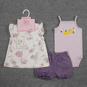 Ingrosso 3 pezzi tutina con stampa carina Set comodo cotone <span class=keywords><strong>per</strong></span> bambini pantaloncini a maniche corte <span class=keywords><strong>per</strong></span> bambine <span class=keywords><strong>vestiti</strong></span> estivi <span class=keywords><strong>per</strong></span> <span class=keywords><strong>neonati</strong></span> - Product Image 1