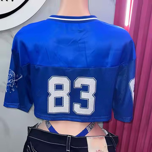 Camiseta Deportiva Personalizada con Logotipo, Estilo Urbano, Ajuste Holgado, Camiseta Corta de Fútbol Americano con Números, Camiseta de Hockey con Pedrería - Product Image 4