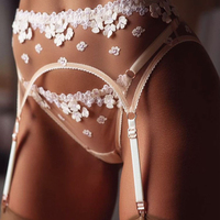 Soutien-gorge brodé floral bref voir à travers les sous-vêtements ensemble de Lingerie broderie sexe 3 pièces vêtements de nuit Transparent Culotte Femme