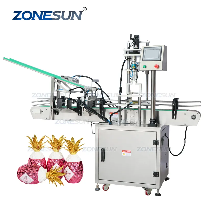 ZONESUN ZS-XG440F otomatik vida düzensiz ananas şekilli şarap şişesi kapatma makinesi