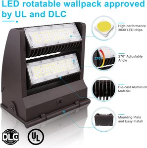 <b>LED</b> <b>Wall</b> Pack <b>Light</b> 40W Rotatable Adjustable 5000K 5500LM Outdoor <b>Dimmable</b> Area <b>Light</b> Fixture IP65 DLC 3-Year Warranty Auto - Product Image 3