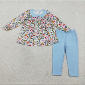 Conjunto de Ropa para Niña Fashion Girl GLP3168, Túnica con Flores y Leggings Azules - Product Image 1