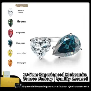 Кольцо XH Cross-Border из серебра S925 с платиновым покрытием, с муассанитом, геометрической формы, 2+4 карата, с двумя камнями, разноцветное, обручальное - Product Image 3