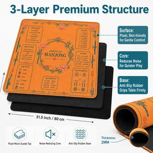Luxury Orange Botanical Mahjong Table Mat Noise Reduction Neoprene Game Play Mat with Travel Bag for Gifts - Product Image 4