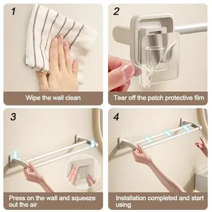 Porte-serviettes en aluminium de qualité supérieure 30CM/40CM, support mural adhésif pour serviettes, organisateur de salle de bain à forte capacité de charge - Product Image 4