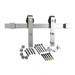 WEKIS Black Powder Coating J-Shape Roller <b>Flat</b> Track Kit Quiet Smoothly Operating Industrial Barn Door Hardware Kitchen <b>Screw</b> - Product Image 2