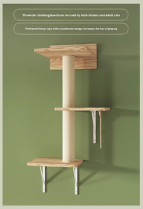 מתקן טיפוס לחתולים מעץ מלא, מודרני וידידותי לסביבה, תלוי על הקיר, בית לחתולים חוסך מקום, חבל סיסל, משטח גירוד פנימי/חיצוני, קרטון. - Product Image 3