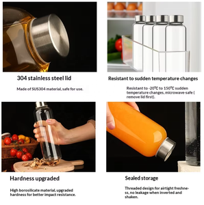 Botella de Agua de Vidrio Transparente Minimalista, Tendencia Viral, Tapa de Acero Inoxidable SUS304 a Prueba de Fugas, Recipiente Portátil para Bebidas y Smoothies para el Hogar - Product Image 5