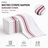 Servilleta de Bistro con Rayas Borgoña, 18x22 Pulgadas, 240GSM, Teñida con Hilo, Poliéster Hilado, Reutilizable, Personalizable, Hecha a Mano, Duradera, Lavable a Máquina