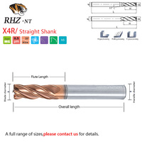 Fraise à bout arrondi à 4 cannelures, revêtement TiSiN, HRC60, fraise à usiner CNC durable, carbure, 35 hélices, universel, métal, ODM, OEM