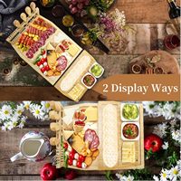 Bamboe charcuterieplank set met bestekbak & messenbak houten kaasplank serveerplank voor feesten en gezelschap
