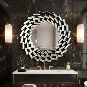 <span class=keywords><strong>Miroir</strong></span> mural géométrique rond effet soleil, cadre biseauté multi-facettes, <span class=keywords><strong>miroir</strong></span> décoratif moderne - Product Image 1