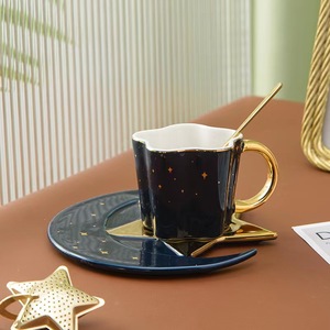 Irregular Nordic Star Moon Shape Plate Gold Handle Ceramic Tea <strong>Cup</strong> and Saucer Gift Set Porcelain <strong>Espress</strong> Coffee Mug - Product Image 3