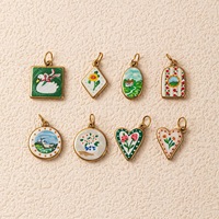 Nouveauté 2026 Breloques en Acier Inoxydable PVD Or 18K, motifs peints à la main : Fleurs, Paysages, Arbres, Maison, Canard, Lac, pour la création de bijoux et cadeaux