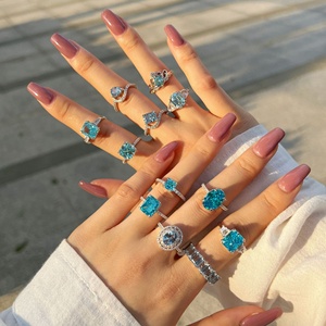 Anillo de Plata de Ley S925 Estilo Europeo <span class=keywords><strong>Americano</strong></span> para Mujer, Circonita Azul Corte Radiante, Joyería Deslumbrante, Accesorios al por Mayor - Product Image 4