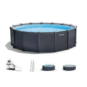 INTEX 26384, 15 pieds, 8 pouces X 49 pouces, haute qualité, extérieur, famille, enfants, plastique, <span class=keywords><strong>graphite</strong></span>, panneau gris, <span class=keywords><strong>piscine</strong></span>, ensemble - Product Image 3