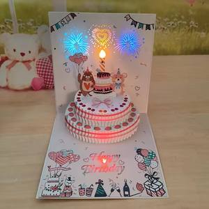 Feux d'artifice mignon dessin animé gâteau d'anniversaire lumières rougeoyantes musique Bloom 3D Pop up <span class=keywords><strong>carte</strong></span> <span class=keywords><strong>de</strong></span> voeux vrai chant cadeau d'anniversaire <span class=keywords><strong>carte</strong></span> <span class=keywords><strong>de</strong></span> bénédiction - Product Image 2