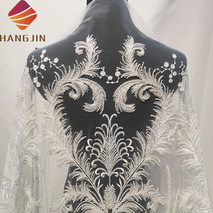 Sang trọng 3D Bridal thêu ren vải trắng pháp ren vải Tulle nặng đính cườm ren cho váy cưới - Product Image 3