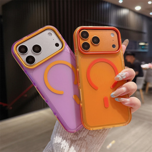 เคสโทรศัพท์แม่เหล็กเรนโบว์บัมเปอร์นีออนสำหรับ iPhone 17 16 15 Pro Max แบบด้านไล่เฉดสีโอเบร ฝาหลังโลหะเคลือบฟรอสติ้ง ป้องกันเลนส์ สำหรับสาวๆ - Product Image 2