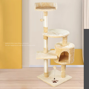 <span class=keywords><strong>Arbre</strong></span> à <span class=keywords><strong>chat</strong></span> moderne et élégant en bois et maison à gratter plate-forme de tour de poteau de divertissement avec peluche pour chatons - Product Image 2