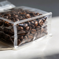 Sachets d'emballage en plastique transparent à fond plat avec logo personnalisé, recyclables, refermables, pour café, avec valve et fermeture éclair