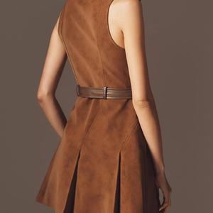 Nuevo Vestido Mini sin Mangas para Mujer, con Botones, de Ante Sintético, Cuello en V, con Lazos en la Espalda, Estilo Casual de Verano - Product Image 2