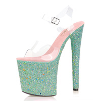 Sac à paillettes lumineux, talon fin ultra haut de 20 cm, modèle de banquet, chaussures à talons hauts pour défilé, chaussures de club sexy, danse sur poteau, Lady Liang