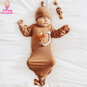 Boutique de ropa para bebés pequeños, saco de <span class=keywords><strong>dormir</strong></span> para bebés, tela de algodón acanalada acurrucada, ropa para niños, manopla anudada, vestido de bebé - Product Image 4
