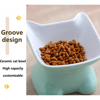 Bol pour chat surélevé incliné en céramique sans plomb et sans cadmium 4 "bonne hauteur pour l'alimentation des chats