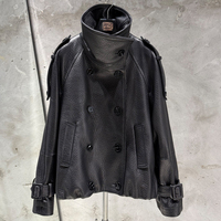 Vestes surdimensionnées à double boutonnage en cuir d'agneau véritable grainé bordeaux pour femmes