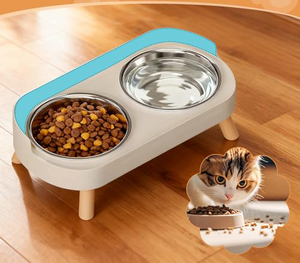 Bols doubles surélevés en acier inoxydable avec support et protection anti-éclaboussures, ensemble de bols antidérapants pour nourriture et eau pour chats et petits chiens - Product Image 3