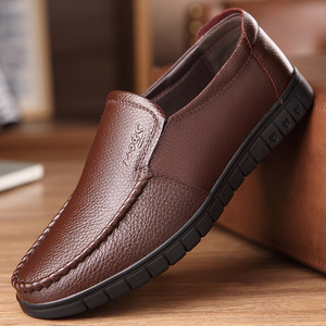 Men's Top Grain Cowhide Leather Slip-On <b>Shoes</b> Round Toe Breathable Soft Sole Casual <b>For</b> Middle Aged And <b>Elderly</b> - Product Image 4