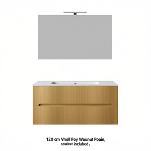 Meuble de salle de bain 120 cm mural en noyer doré avec lavabo et miroir inclus, design moderne pour vanités de salle de bain - Product Image 3