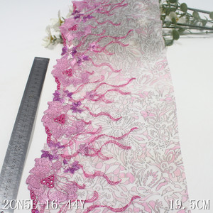 도매 다채로운 인쇄 얇은 명주 그물 19CM 빛나는 핑크 꽃 자수 탄성 스트레치 메쉬 레이스 트림 프랑스 의류 장식 - Product Image 1