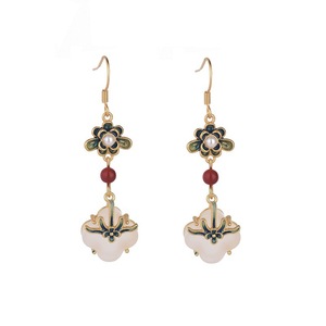 Boucles <span class=keywords><strong>d</strong></span>'oreilles de niche YWJW pour femmes, style palais, en tungstène plaqué <span class=keywords><strong>or</strong></span> 24 carats, avec jade, couleur antique et préservée - Product Image 5