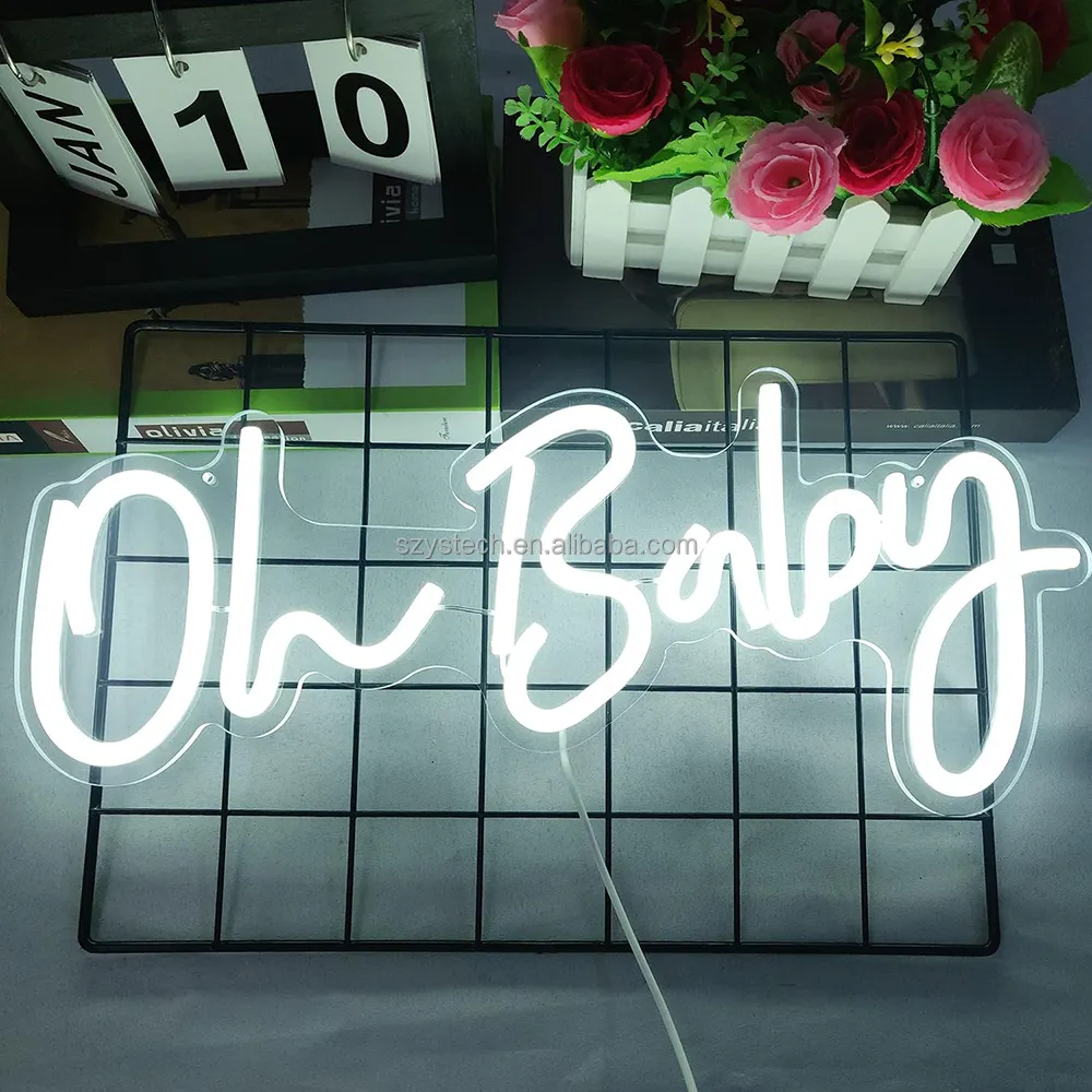 Enseigne lumineuse à LED Oh Baby Acrylique Silicone pur Logo personnalisé Conception gratuite Mariage Événements Décoration murale pour la maison