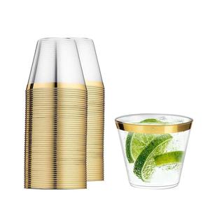9 oz Disposable <b>Plastic</b> Party <b>Cups</b> Gold <b>Plastic</b> <b>Cups</b> Elegant Clear <b>Plastic</b> <b>Cups</b> Gold Rimmed Disposable Cocktail Wine Glasses - Product Image 4