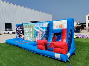 Jeux gonflables commerciaux 4-en-1 pour fêtes foraines avec fléchettes, basketball et jeu de tir Tic-Tac-Toe pour parcs d'attractions et événements scolaires (location) - Product Image 2