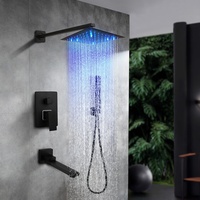 Ensemble de douche LED noir mural en laiton de luxe avec mitigeur et robinets de salle de bain, kit de douche pluie