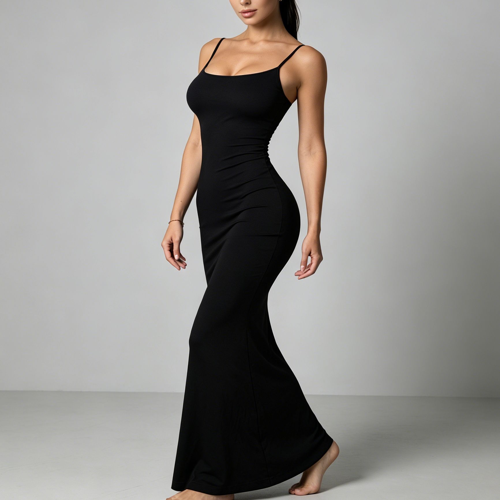 Zipper-Front Tummy-Control Shapewear Dress: waistband, closure and adjustment-point detail